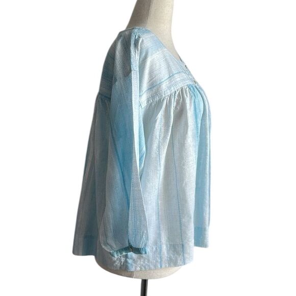 Poetry Women’s Peasant Striped Cotton Blend Blouse Blue Size 16 - Picture 4 of 12